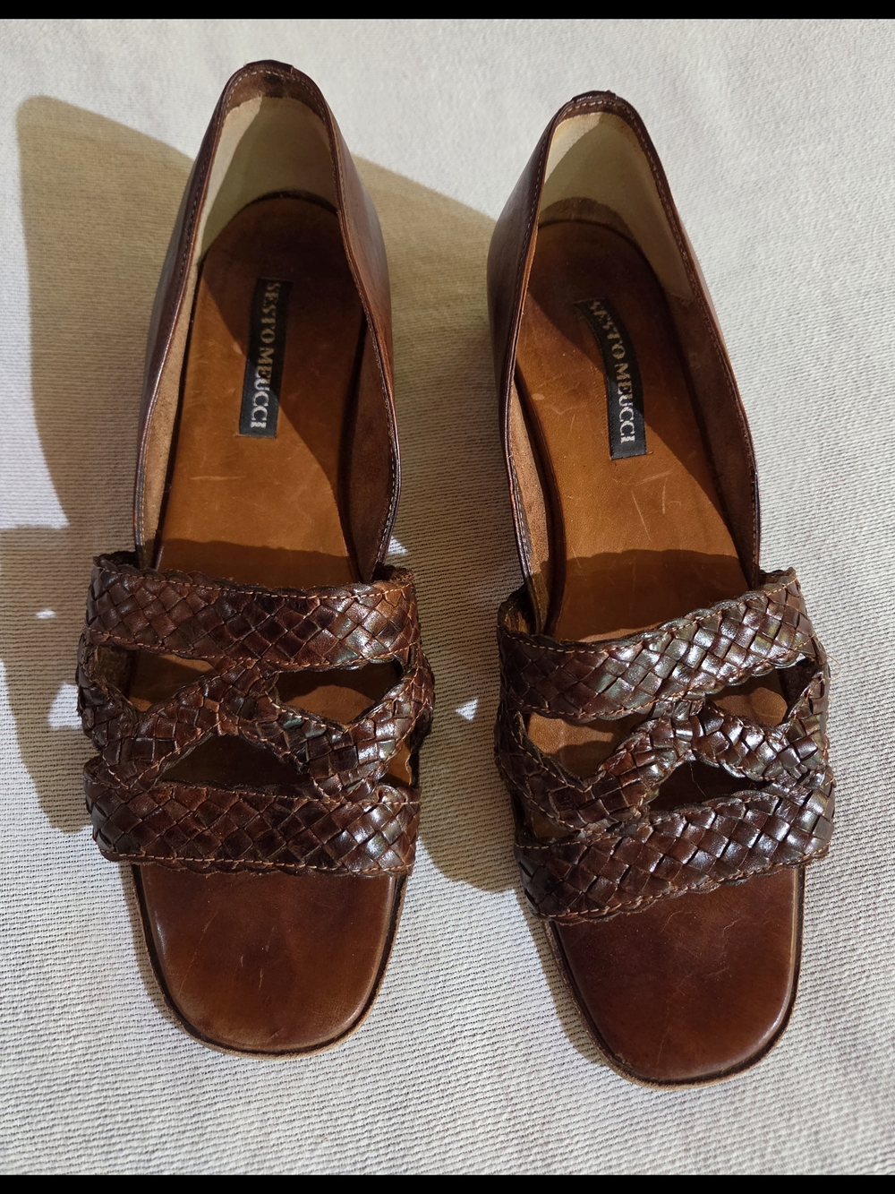 VINTAGE Italian Sesto Meucci Women's Leather Woven LOW HEEL SLIDES  Sandals 7